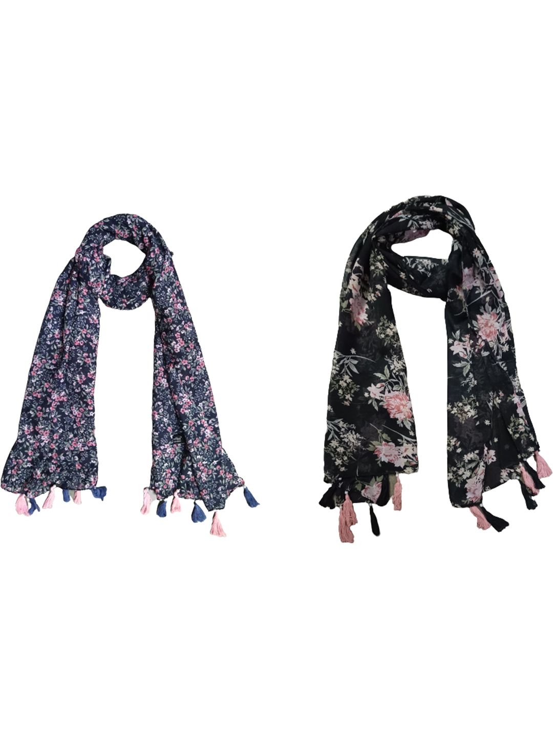 poshampaa be desi women pack of 2 floral printed scarf with tasselled border poshampaa be desi women pack of 2 floral printed scarf with tasselled border