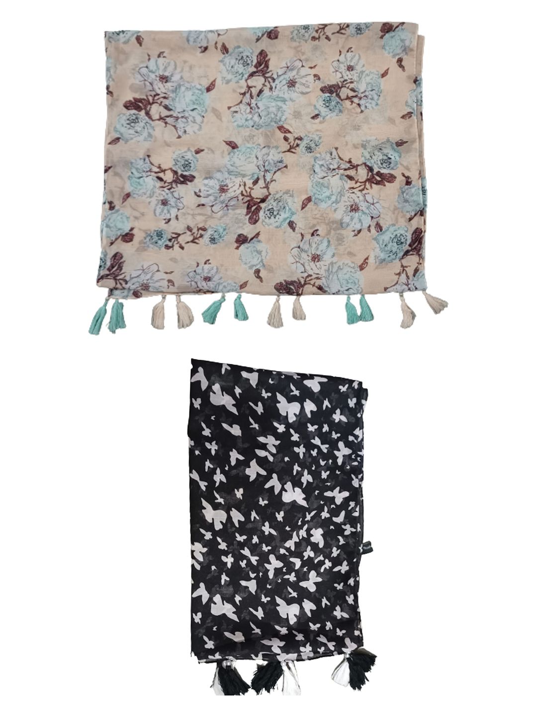 poshampaa be desi women pack of 2 printed scarf with tasselled border poshampaa be desi women pack of 2 printed scarf with tasselled border