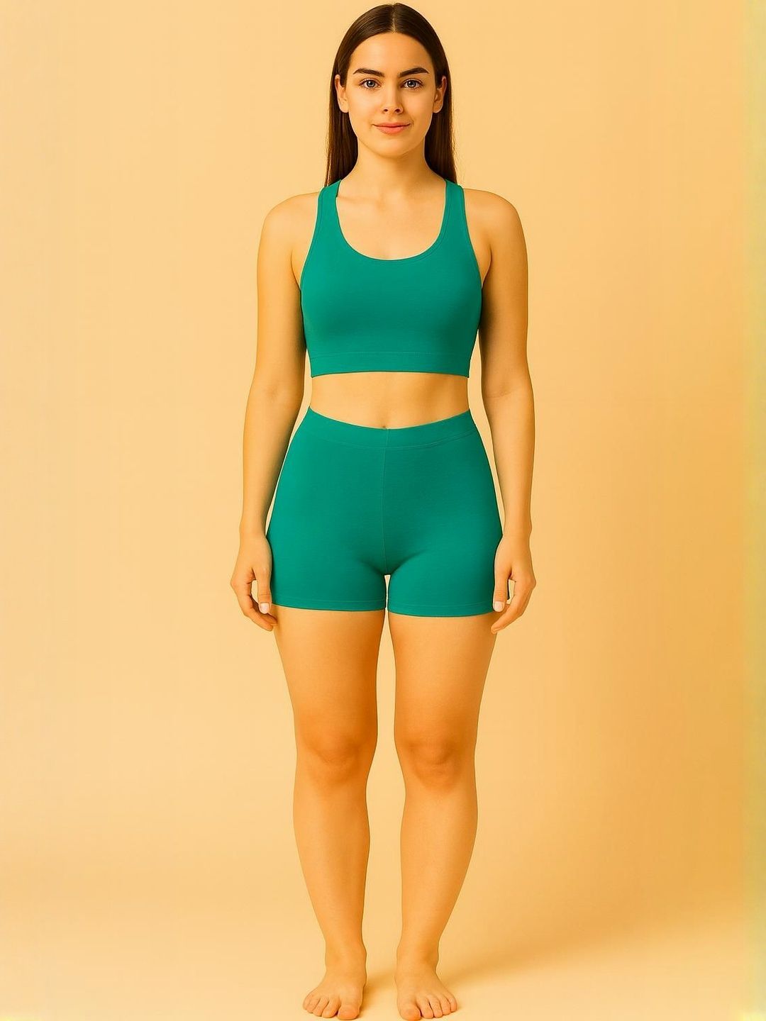 ullaspemium women green mid rise breathable cotton spandex thigh length cycling shorts