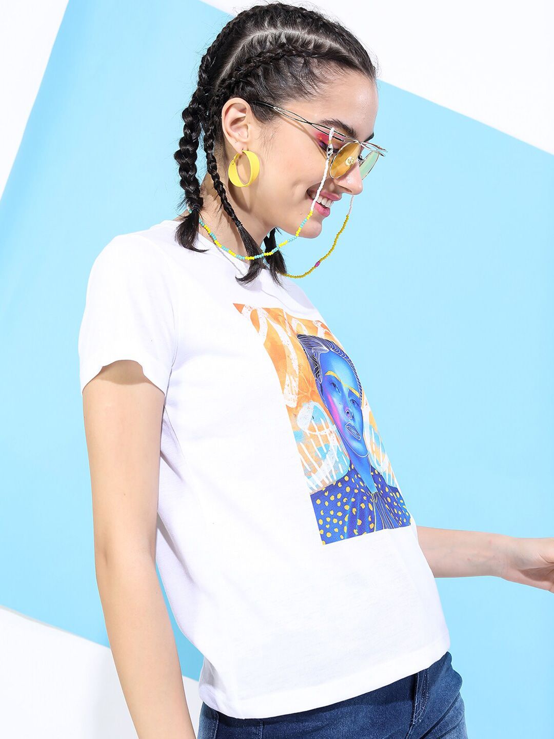 tokyo talkies women white printed slim fit t shirt