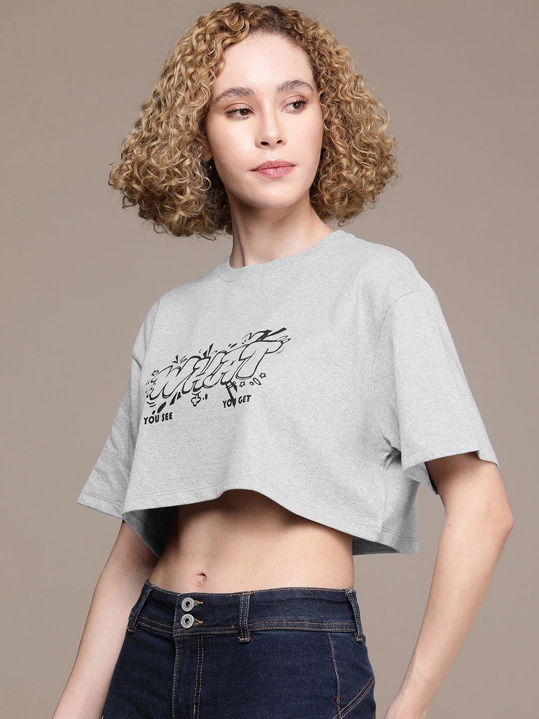 the roadster lifestyle co. women typography printed drop shoulder sleeves boxy t shirt