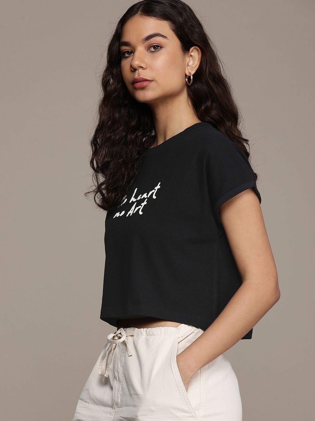 the roadster life co. typography printed extended sleeves casual t shirt