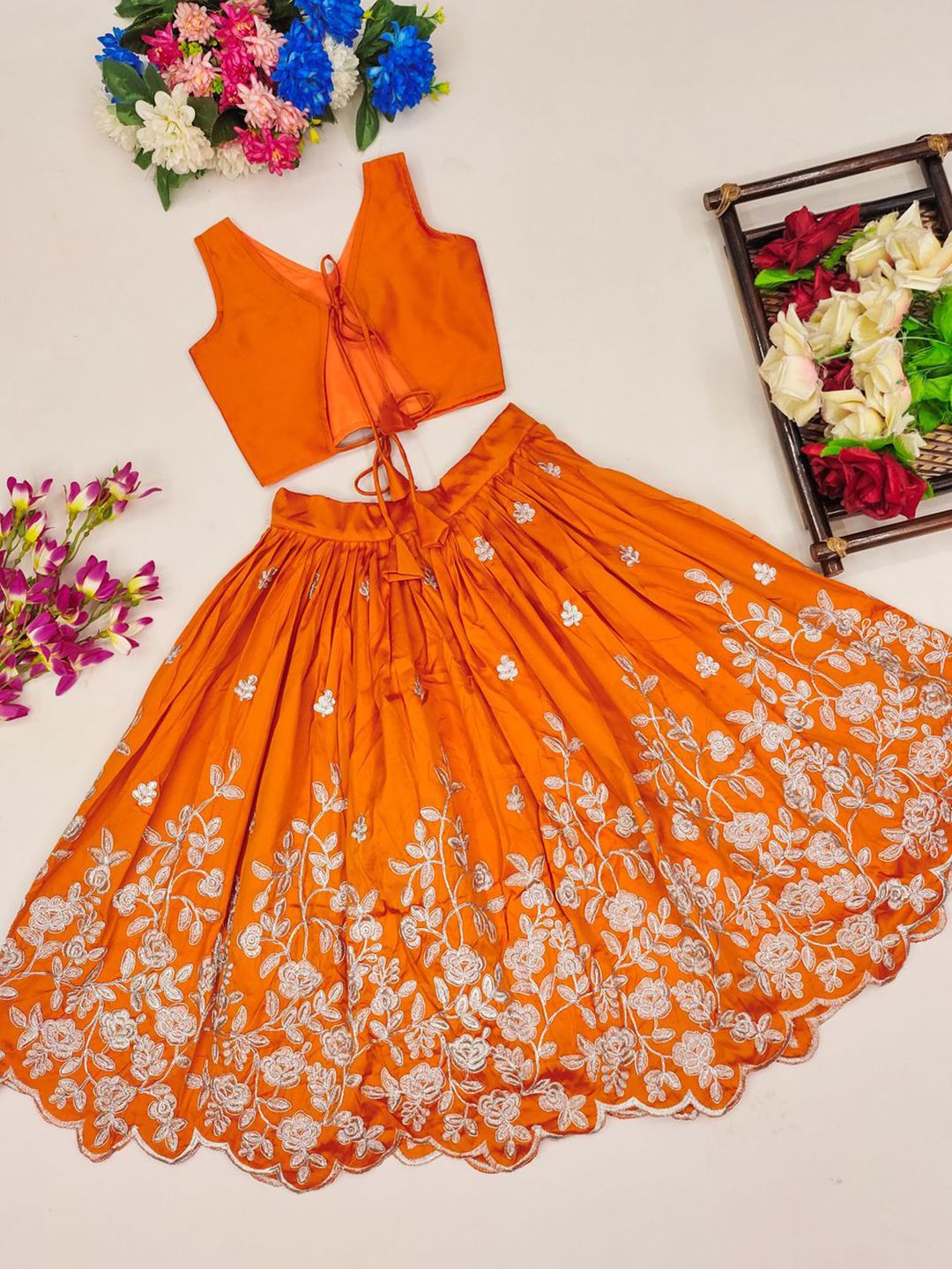 jovk design girls embroidered ready to wear lehenga & choli jovk design girls embroidered ready to wear lehenga & choli