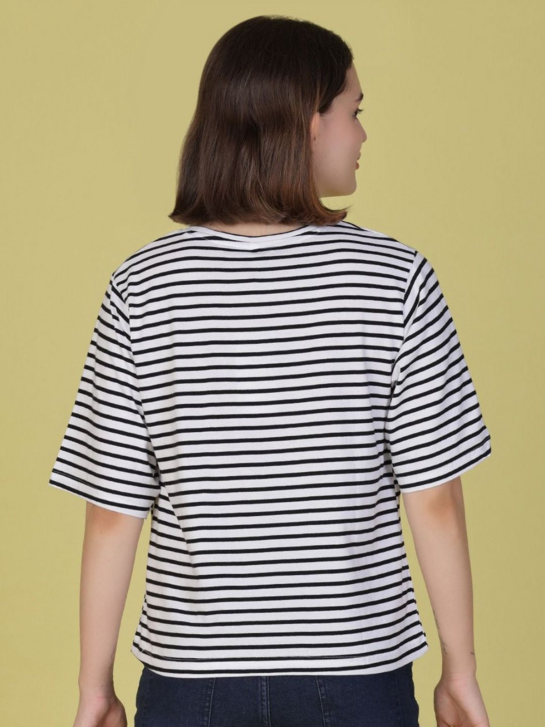 v mart striped round neck drop shoulder sleeves cotton t shirt