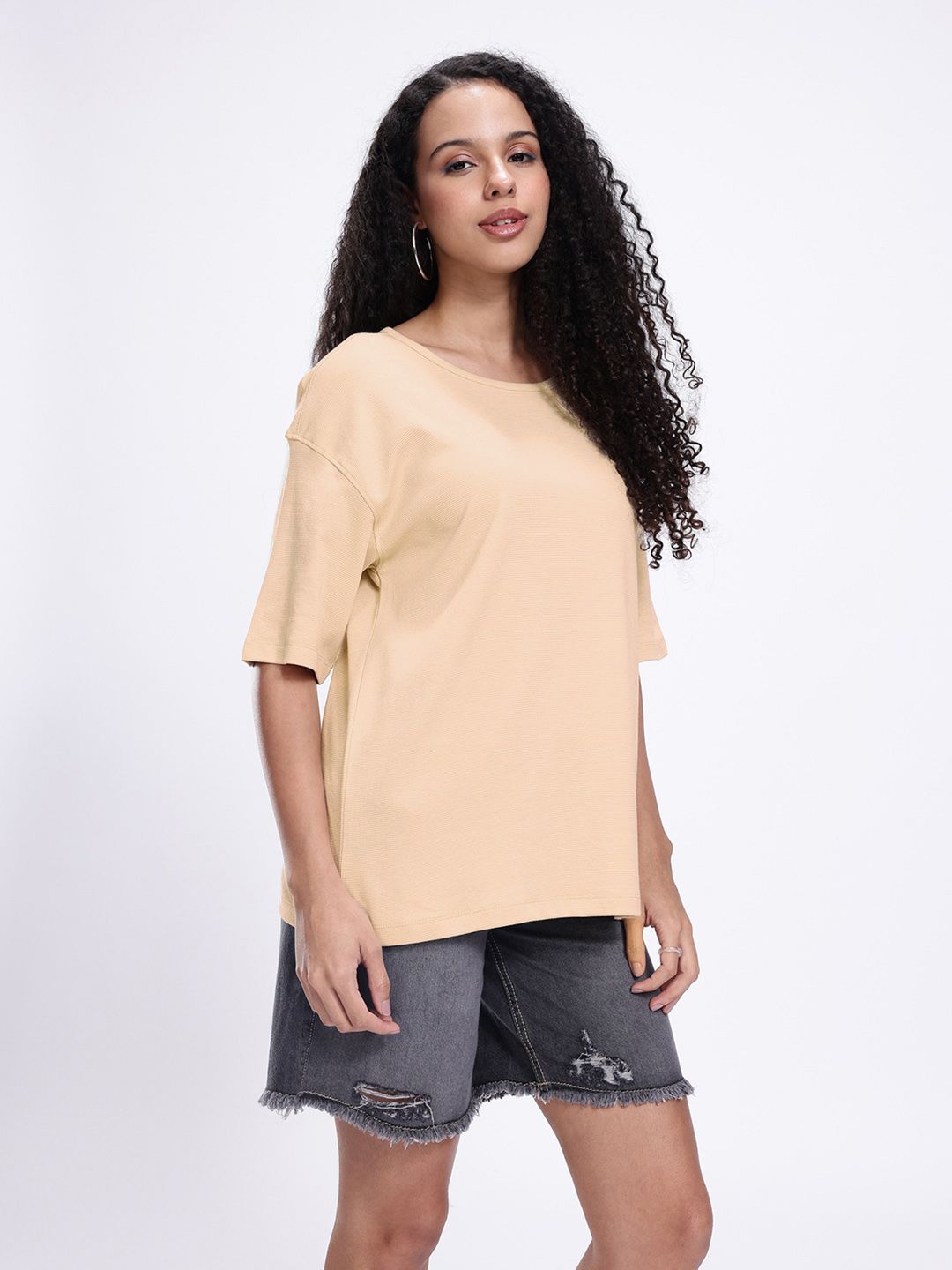 kook n keech striped drop shoulder sleeves pure cotton oversized t shirt