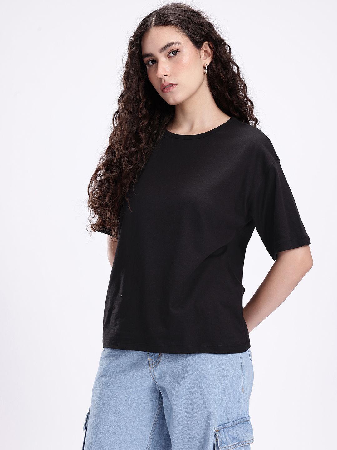 kook n keech drop shoulder sleeves knitted casual t shirt
