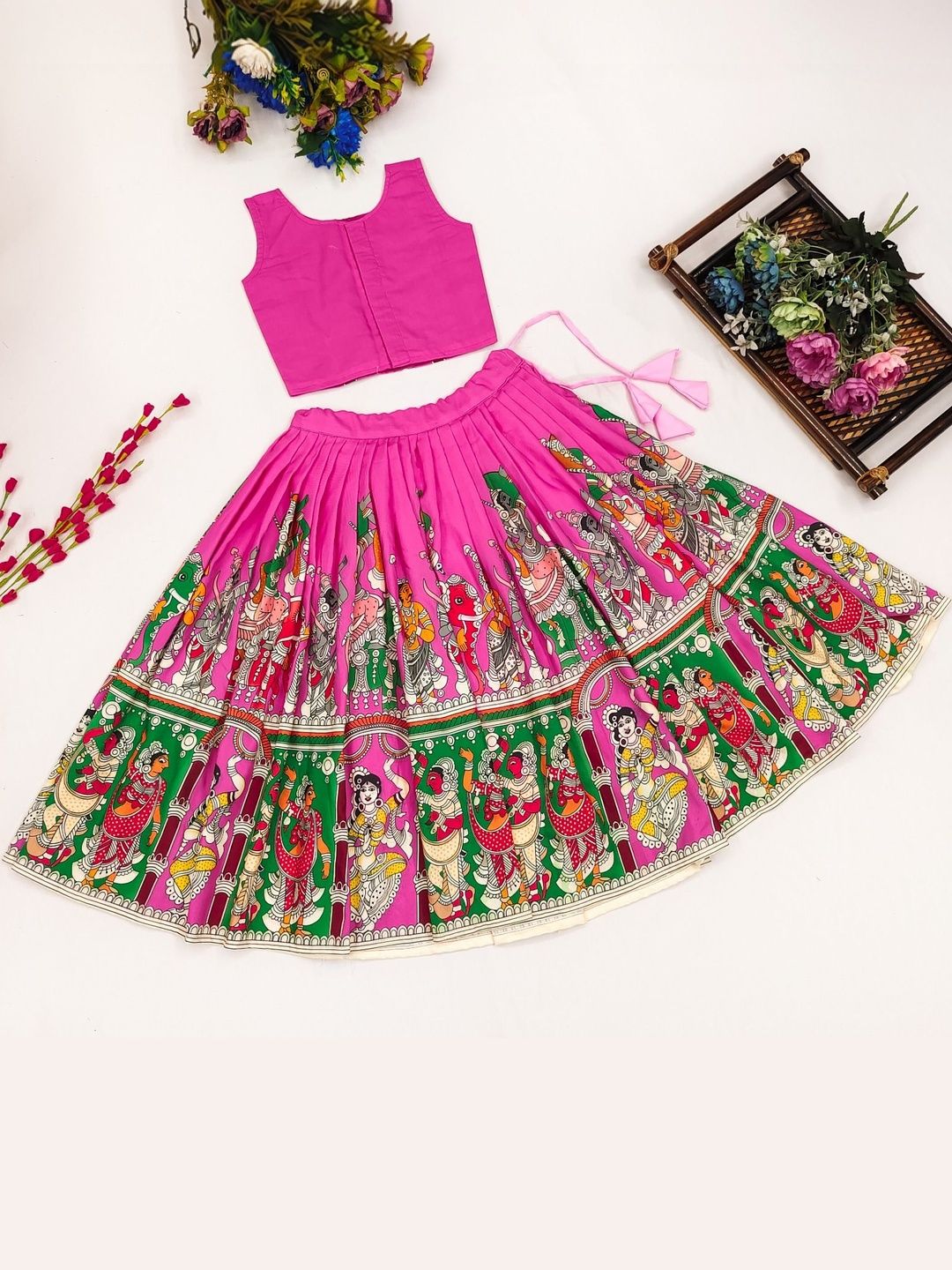 katrodiya enterprise girls printed kalamkari ready to wear lehenga & katrodiya enterprise girls printed kalamkari ready to wear lehenga &