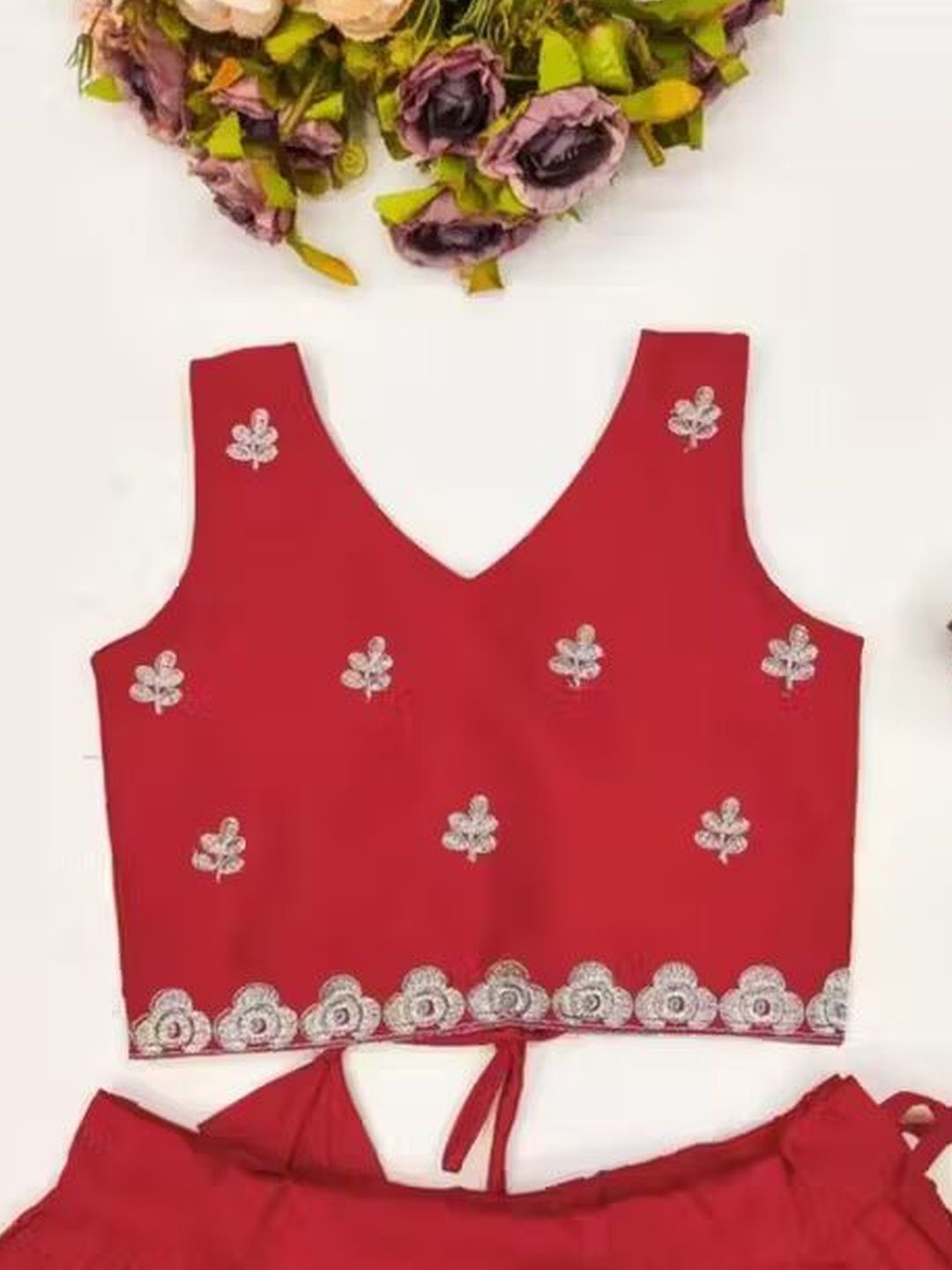 katrodiya enterprise girls embroidered thread work tie and dye semi stitched lehenga & blouse with dupatta katrodiya enterprise girls embroidered thread work tie and dye semi stitched lehenga & blouse with dupatta