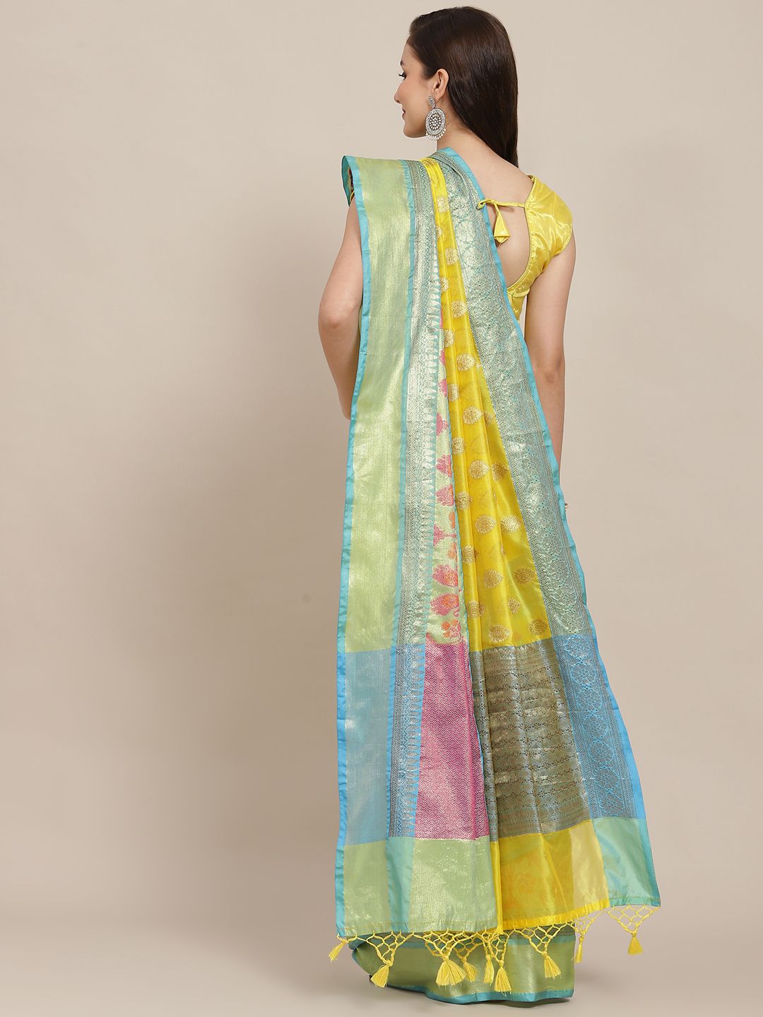 silk land yellow & turquoise blue ethnic motifs zari art silk banarasi saree silk land yellow & turquoise blue ethnic motifs zari art silk banarasi saree