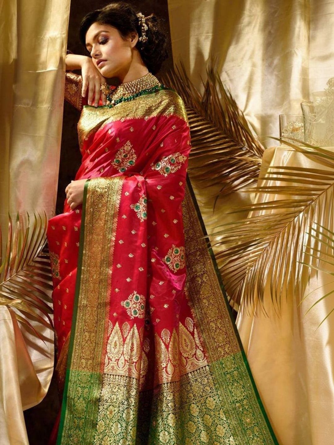 miss wears ethnic motifs zari silk blend heavy work saree miss wears ethnic motifs zari silk blend heavy work saree