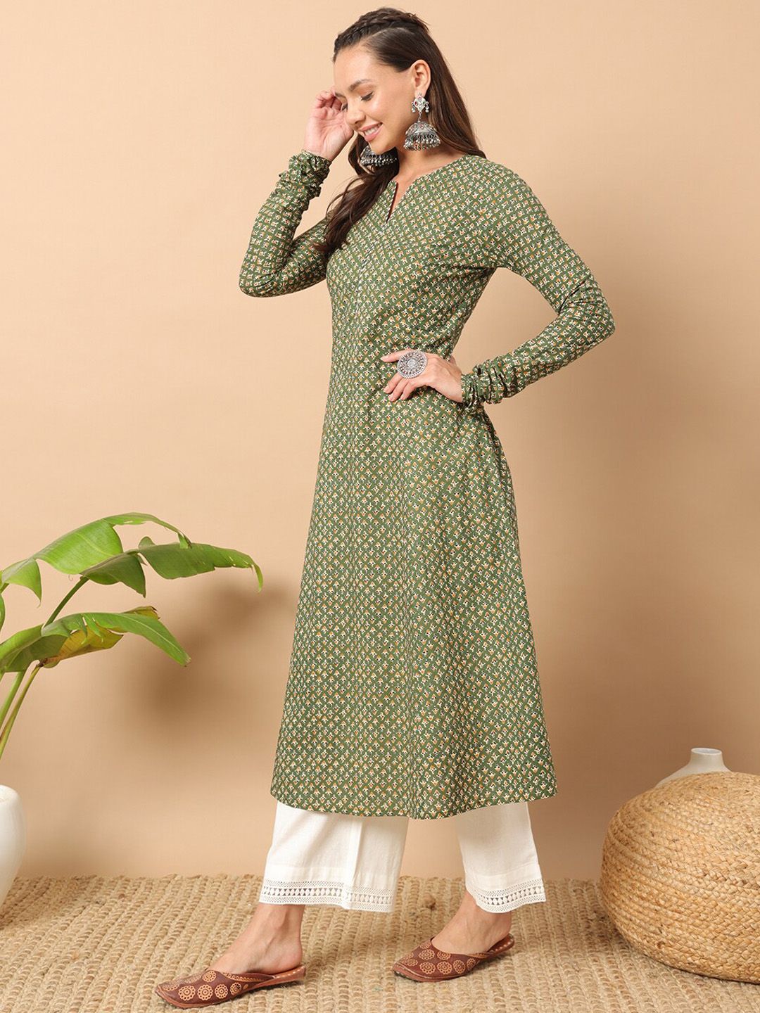 fiorra floral printed notch collar thread work cotton a line kurta fiorra floral printed notch collar thread work cotton a line kurta