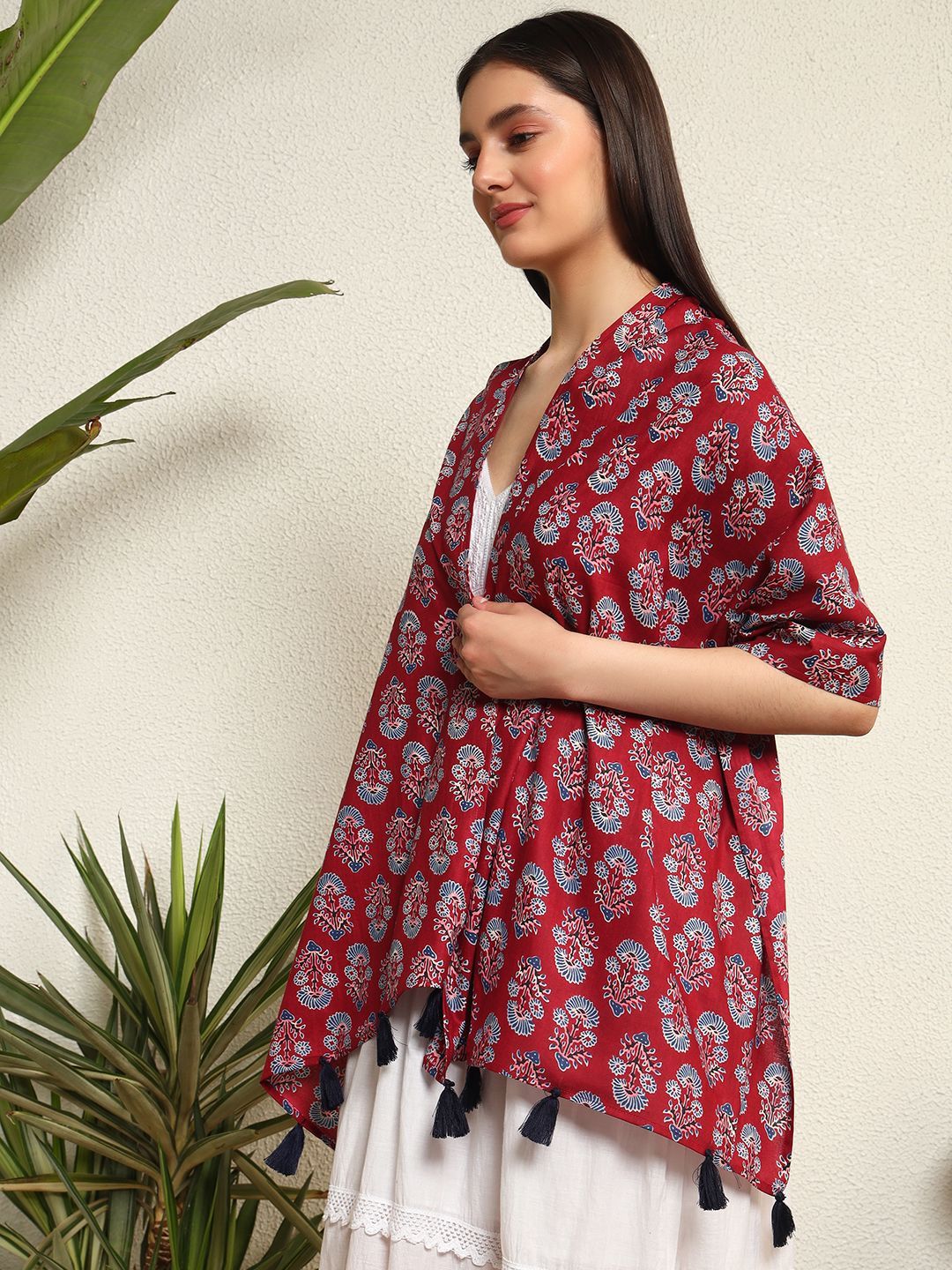 handicraft palace women printed tasseled detail border scarf handicraft palace women printed tasseled detail border scarf