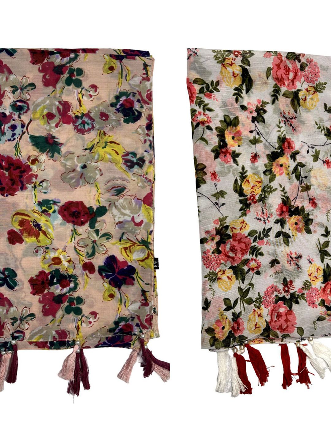 poshampaa be desi women pack of 2 floral printed scarf with tasselled poshampaa be desi women pack of 2 floral printed scarf with tasselled