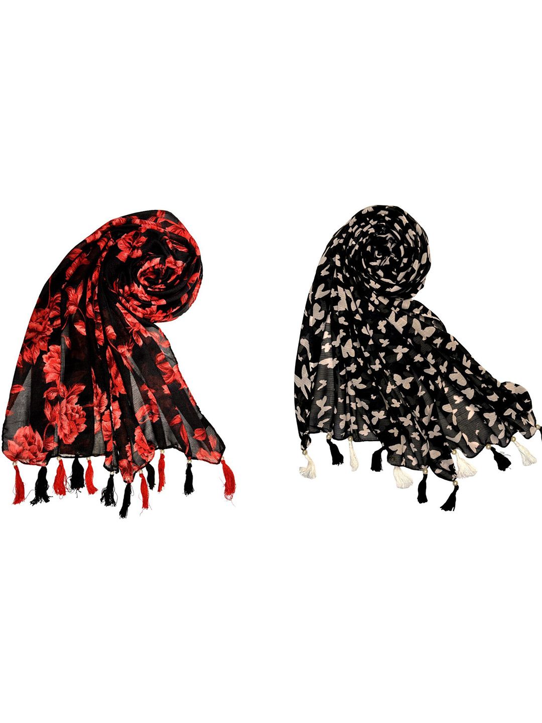 poshampaa be desi women pack of 2 printed scarf with tassells poshampaa be desi women pack of 2 printed scarf with tassells