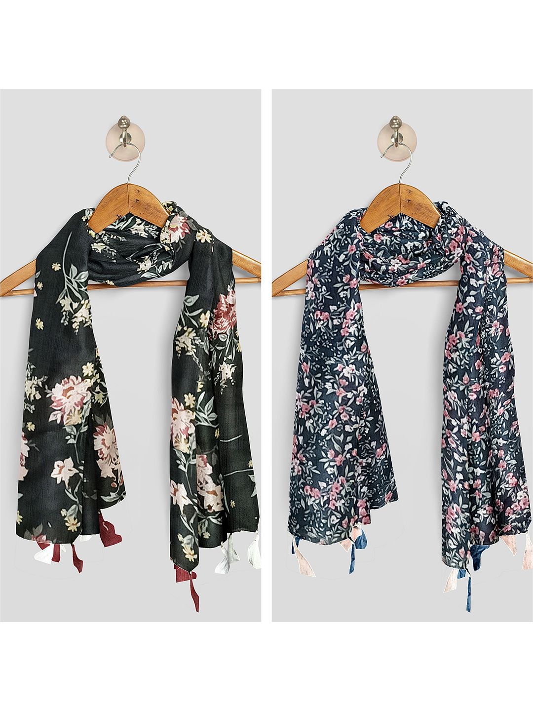 poshampaa be desi women pack of 2 floral print scarf with tasselled border poshampaa be desi women pack of 2 floral print scarf with tasselled border