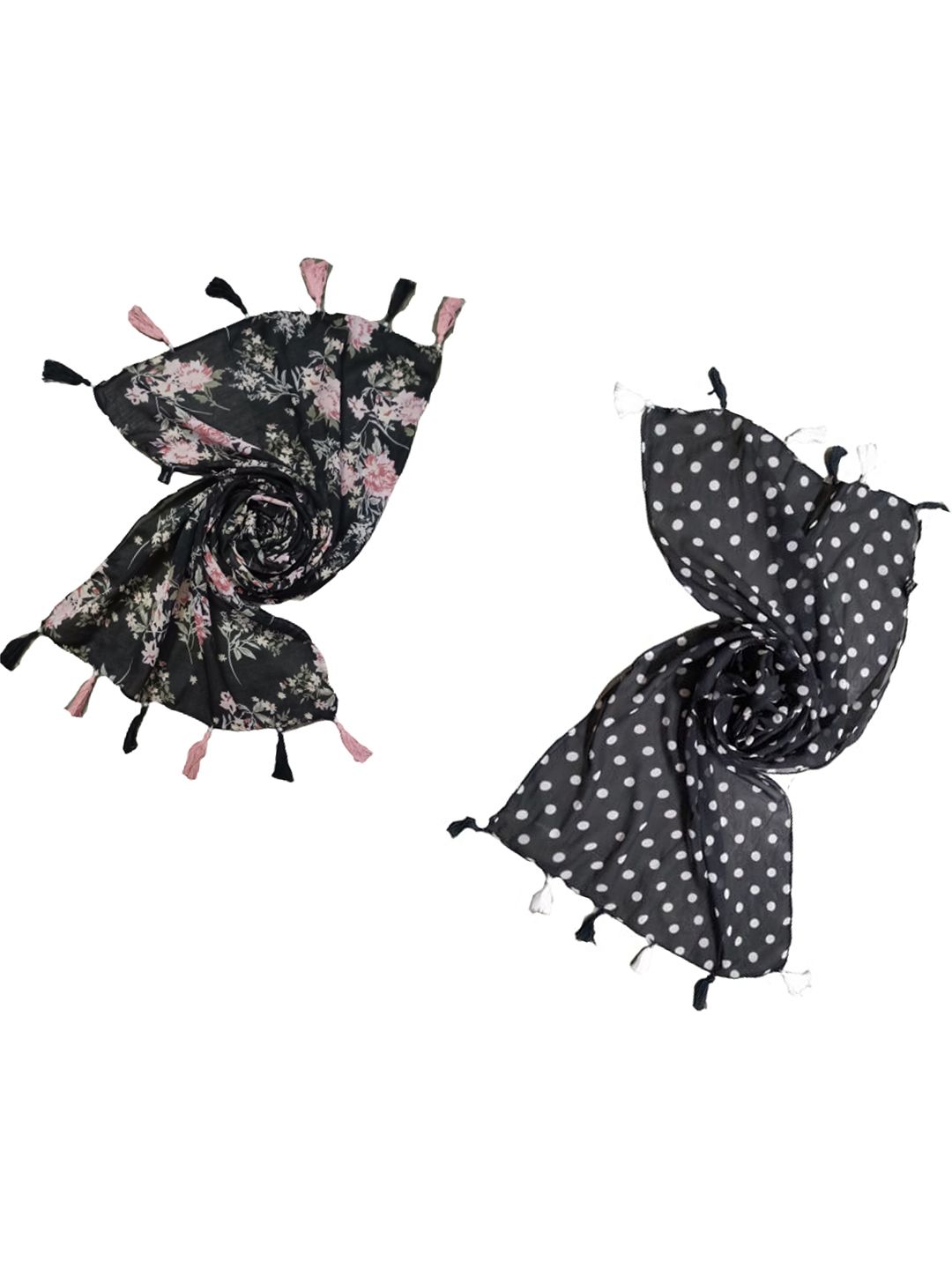 poshampaa be desi women pack of 2 polka dot printed scarf with tasselled border poshampaa be desi women pack of 2 polka dot printed scarf with tasselled border