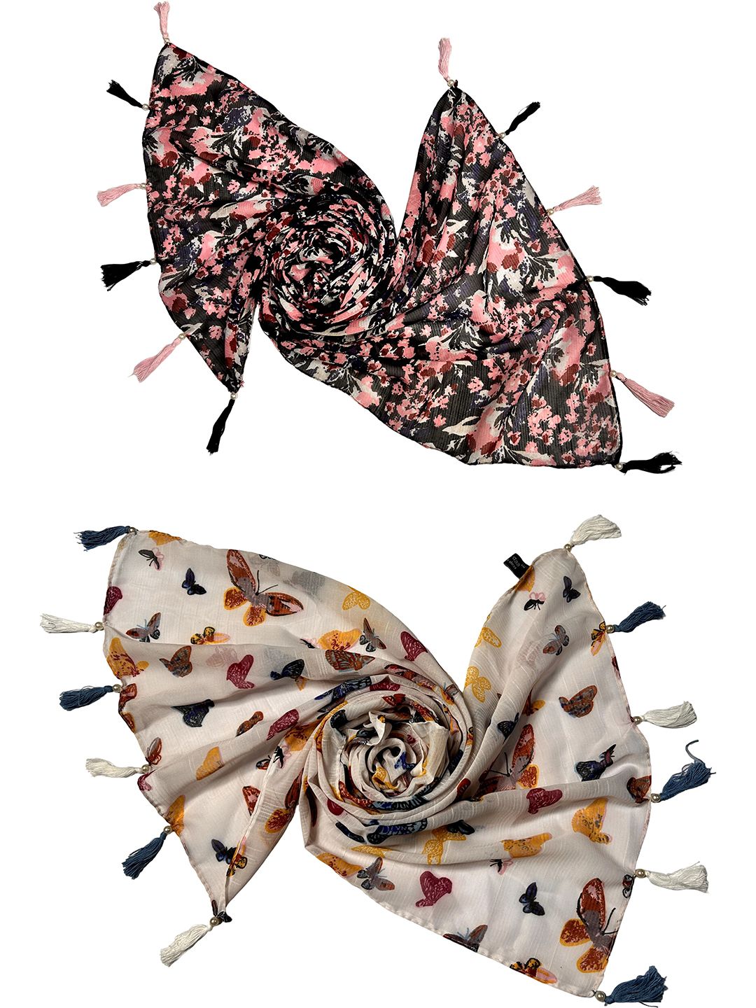 poshampaa be desi women pack of 2 printed tasselled border scarf poshampaa be desi women pack of 2 printed tasselled border scarf