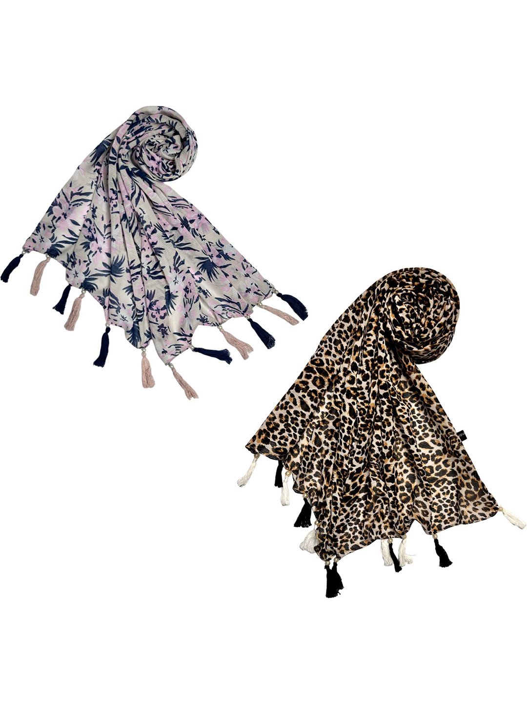 poshampaa be desi women pack of 2 printed scarf with tassells poshampaa be desi women pack of 2 printed scarf with tassells