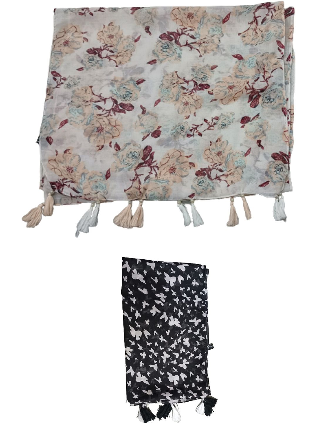 poshampaa be desi women pack of 2 printed scarf with tasselled border poshampaa be desi women pack of 2 printed scarf with tasselled border