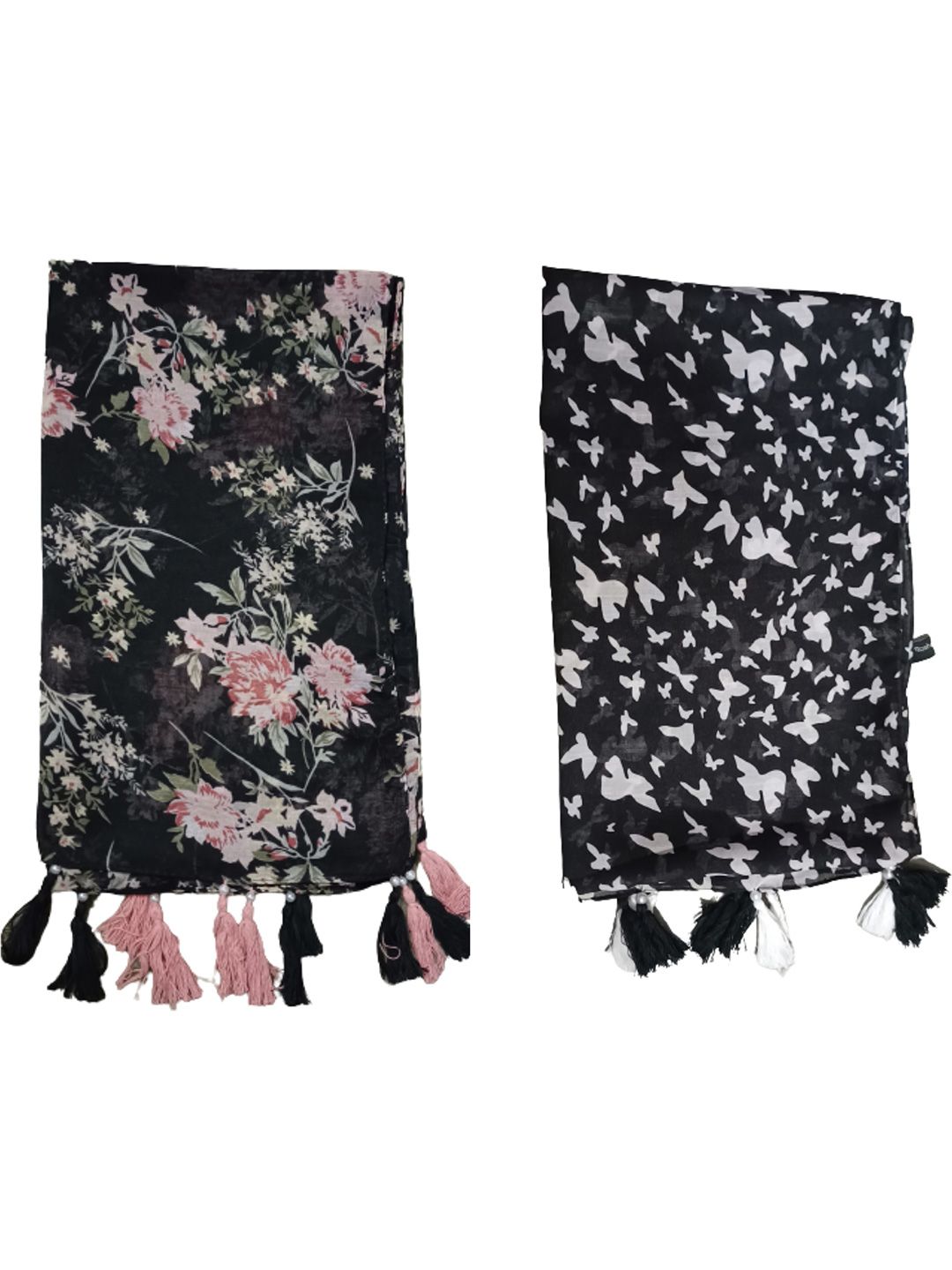 poshampaa be desi women pack of 2 floral printed scarf with border tasselled poshampaa be desi women pack of 2 floral printed scarf with border tasselled