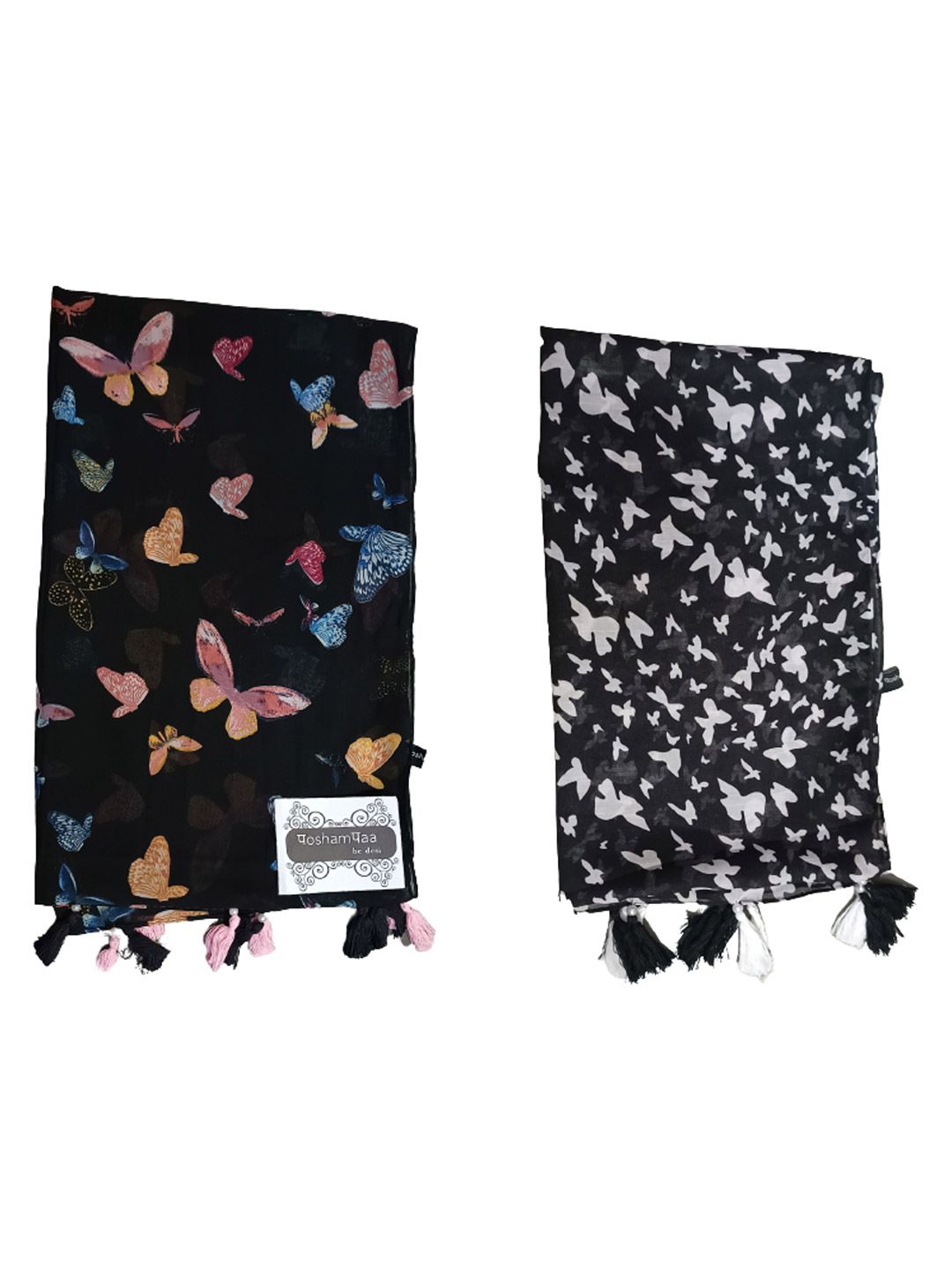 poshampaa be desi women pack of 2 printed scarf with tasselles poshampaa be desi women pack of 2 printed scarf with tasselles