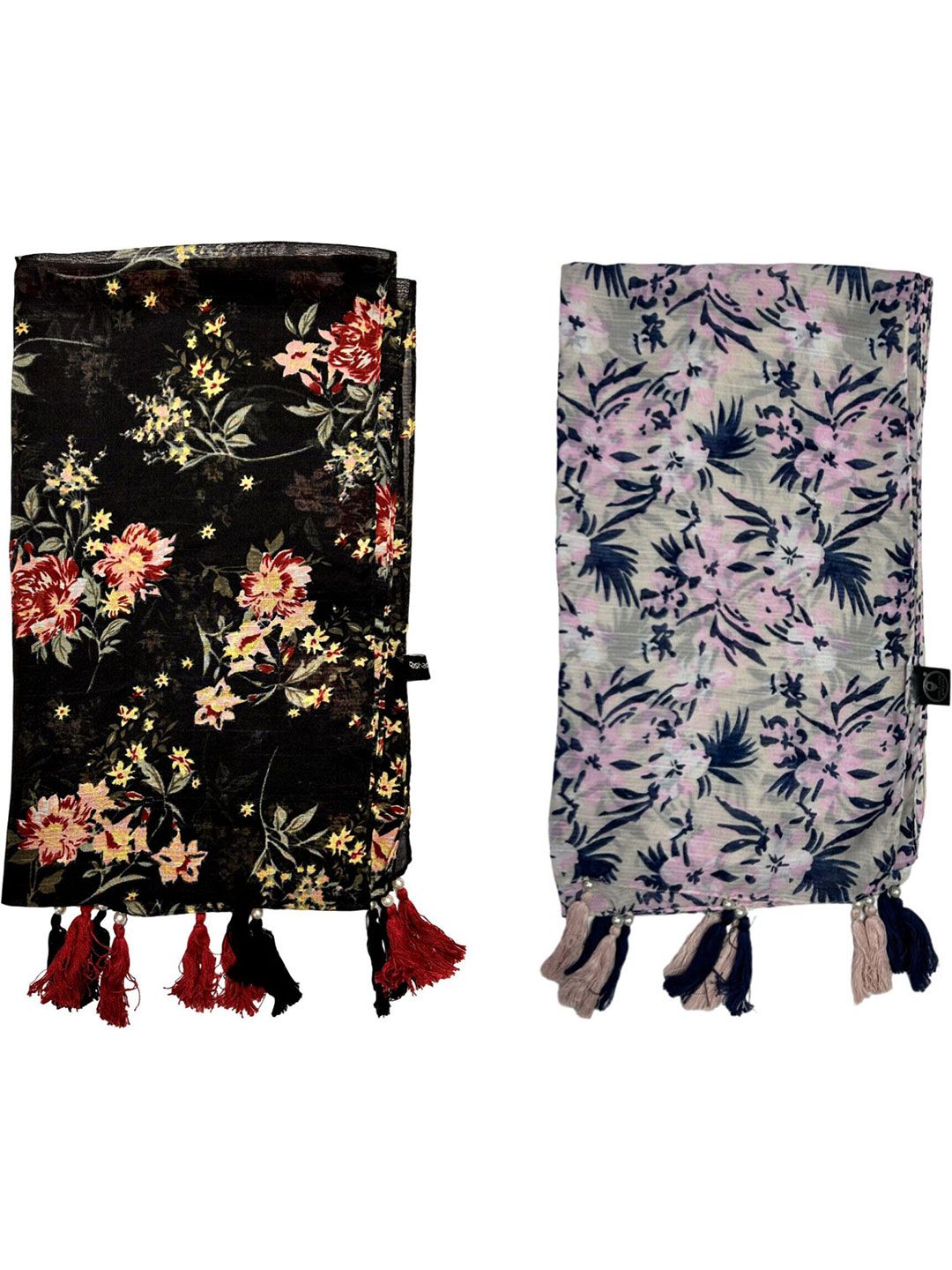 poshampaa be desi women pack of 2 printed scarf with tasselles poshampaa be desi women pack of 2 printed scarf with tasselles