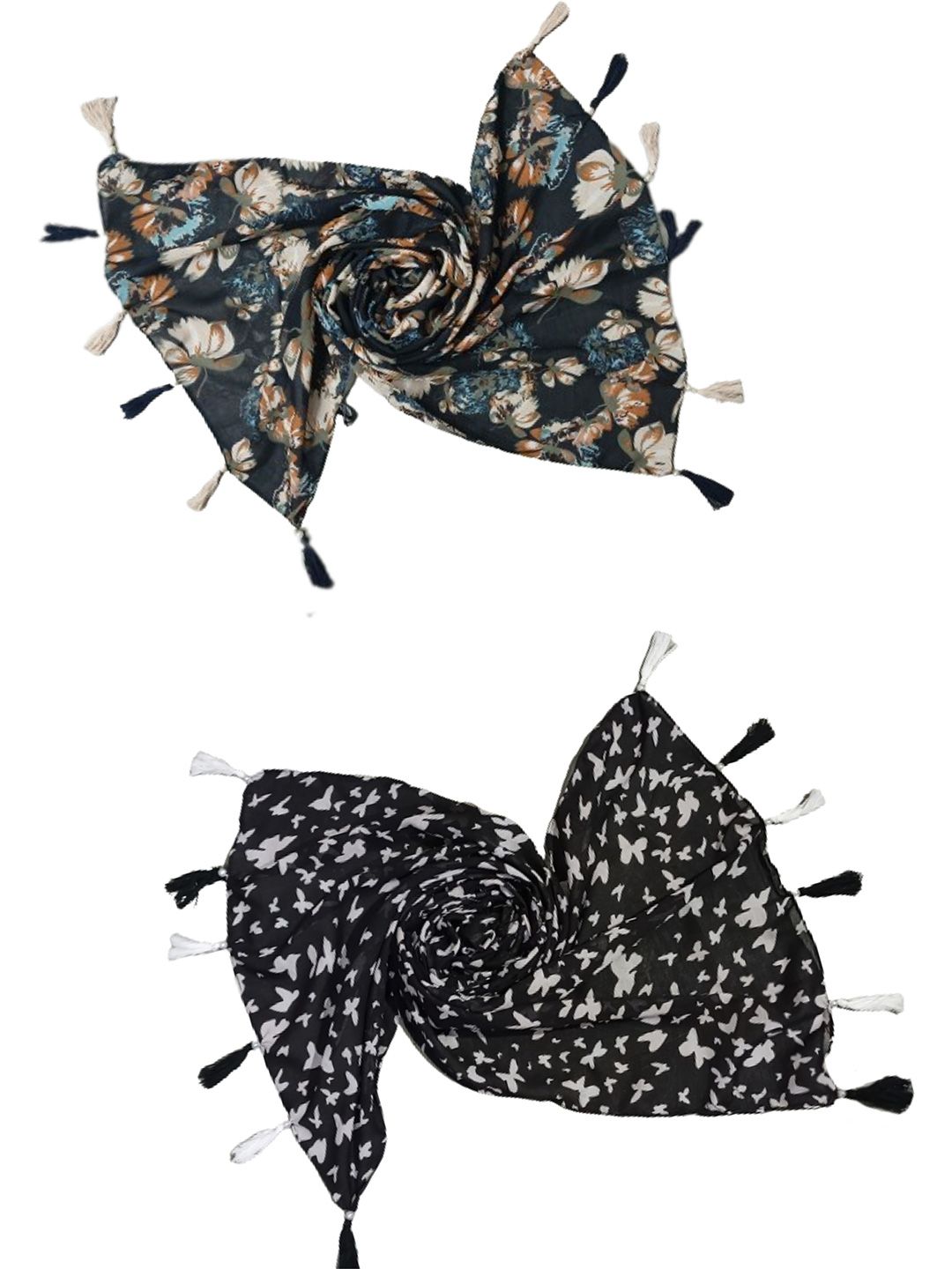 poshampaa be desi women pack of 2 printed scarf with tasselles poshampaa be desi women pack of 2 printed scarf with tasselles