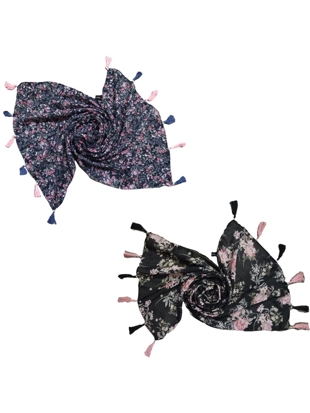 poshampaa be desi women pack of 2 floral printed scarf with tasselled border poshampaa be desi women pack of 2 floral printed scarf with tasselled border
