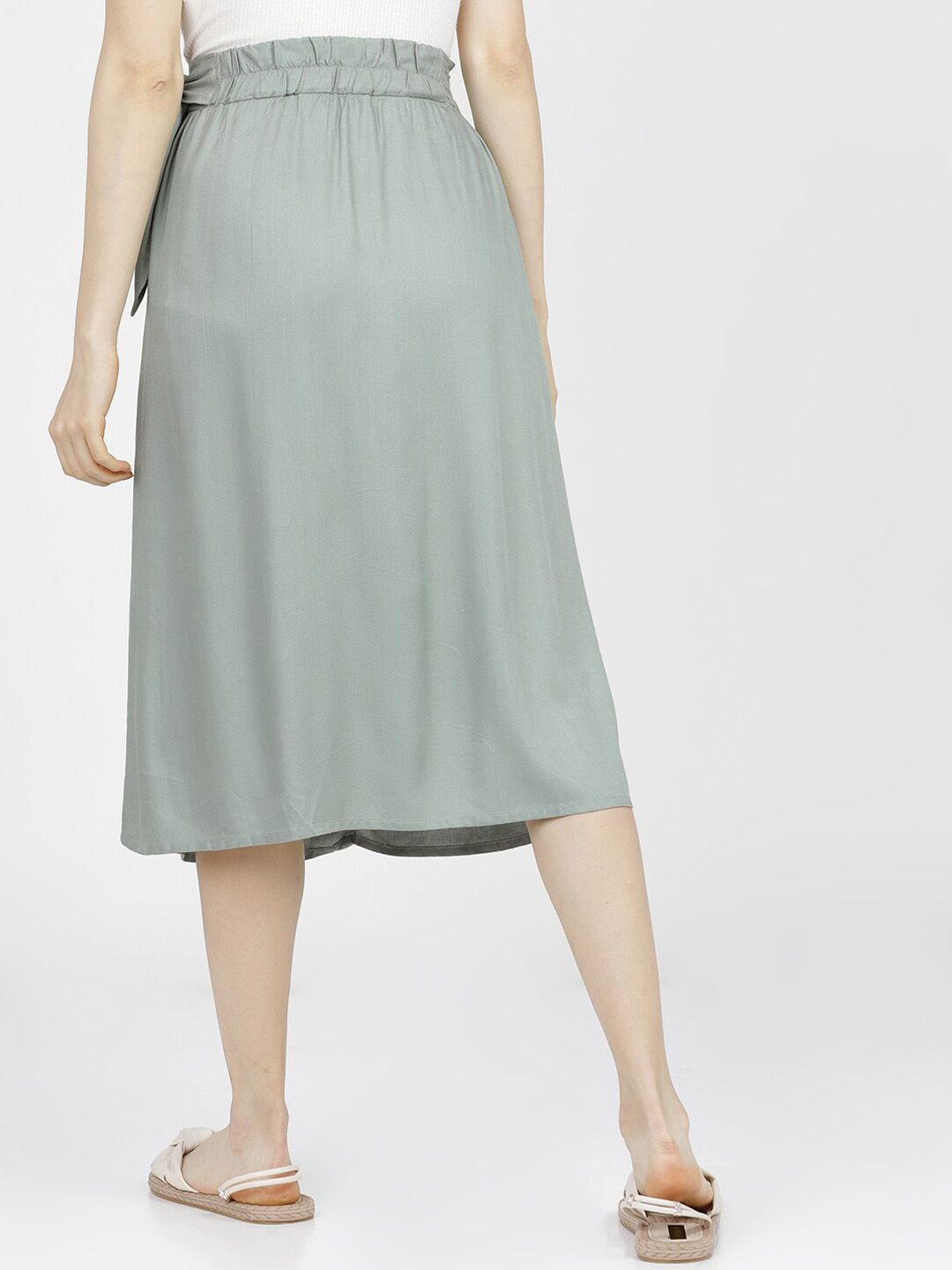 tokyo talkies women green solid midi length a line skirt