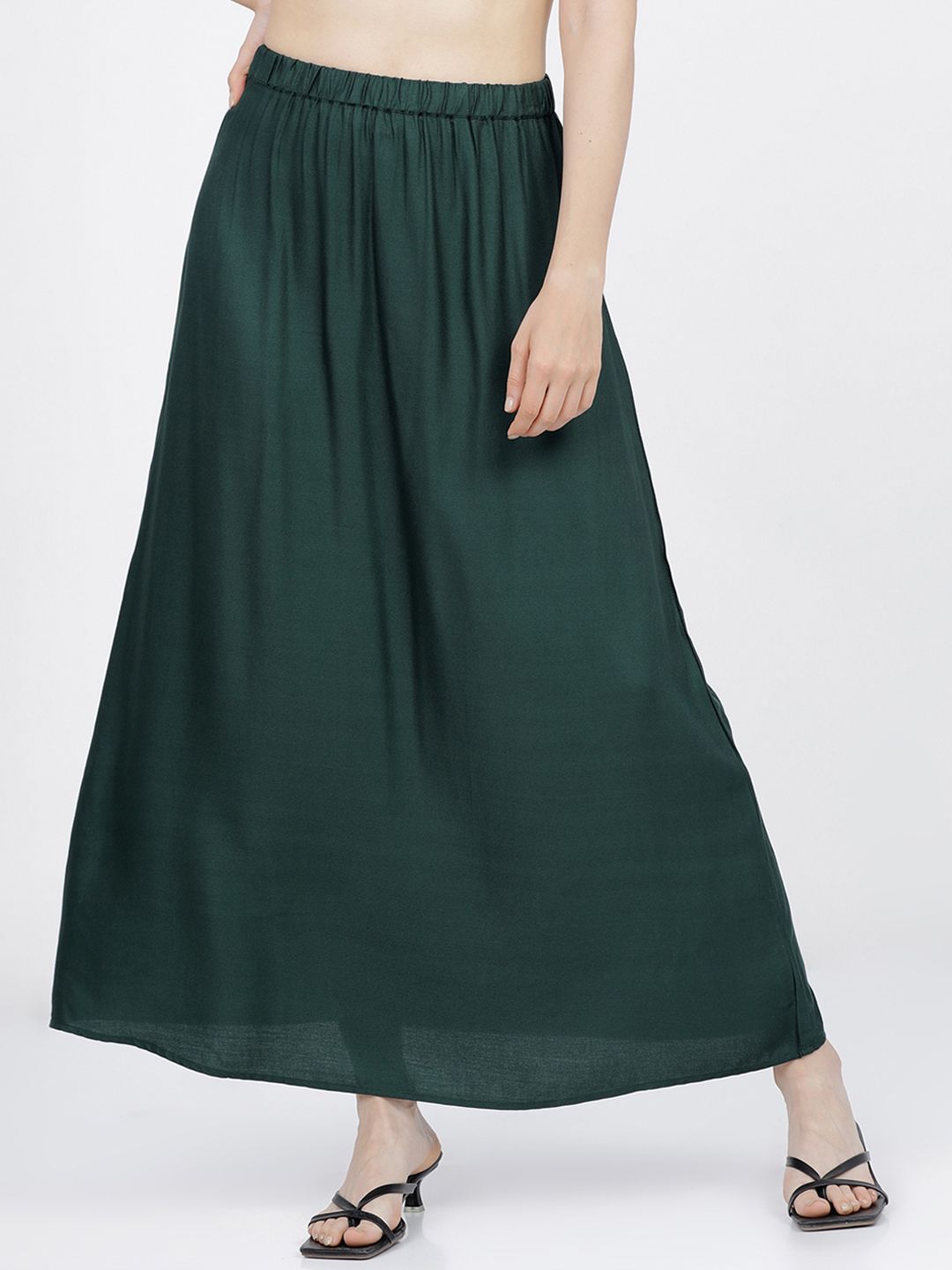 tokyo talkies women green solid a line maxi skirt