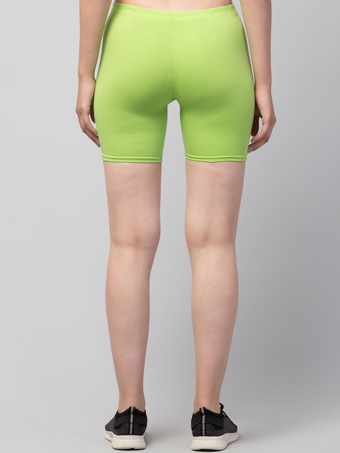 apraa & parma women lime green solid cotton skinny fit cycling sports shorts