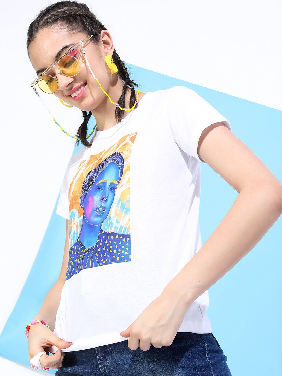 tokyo talkies women white printed slim fit t shirt