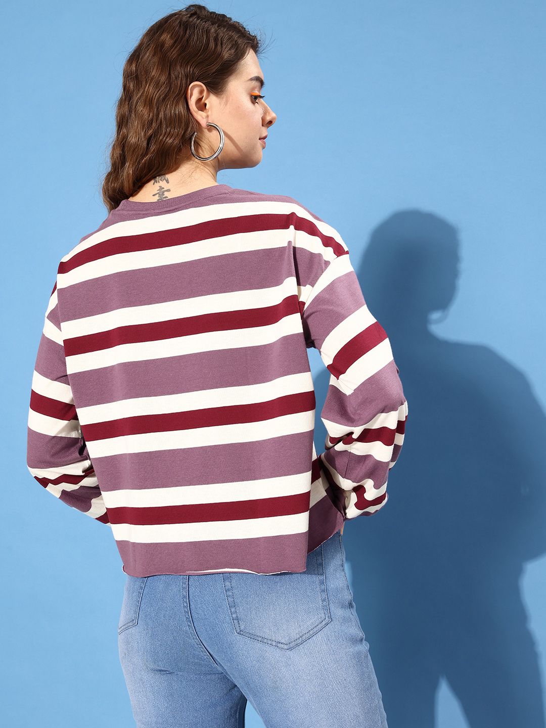 the roadster life co. striped drop shoulder sleeves oversized t shirt