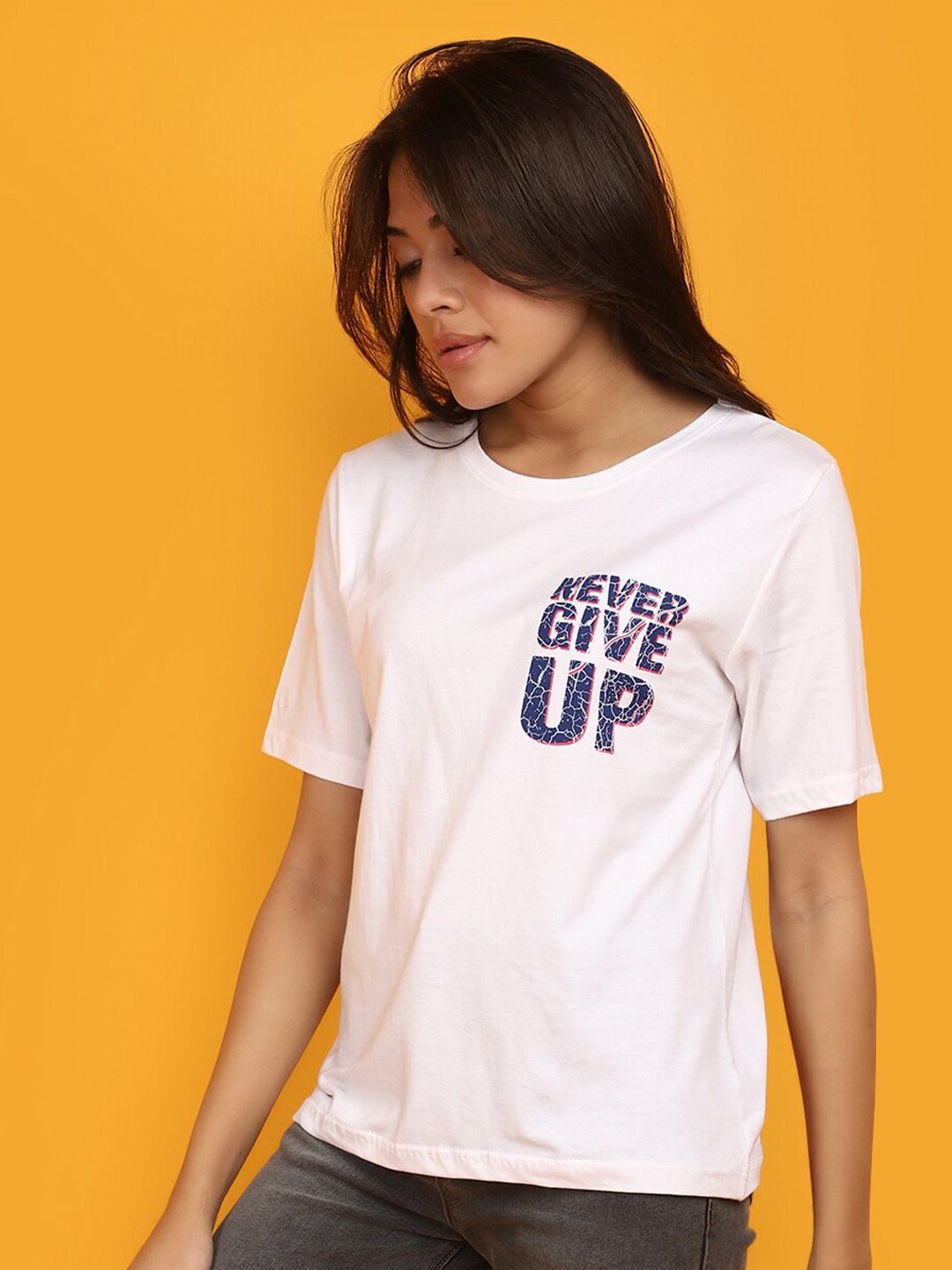 v mart round neck short sleeves typography printed cotton t shirt