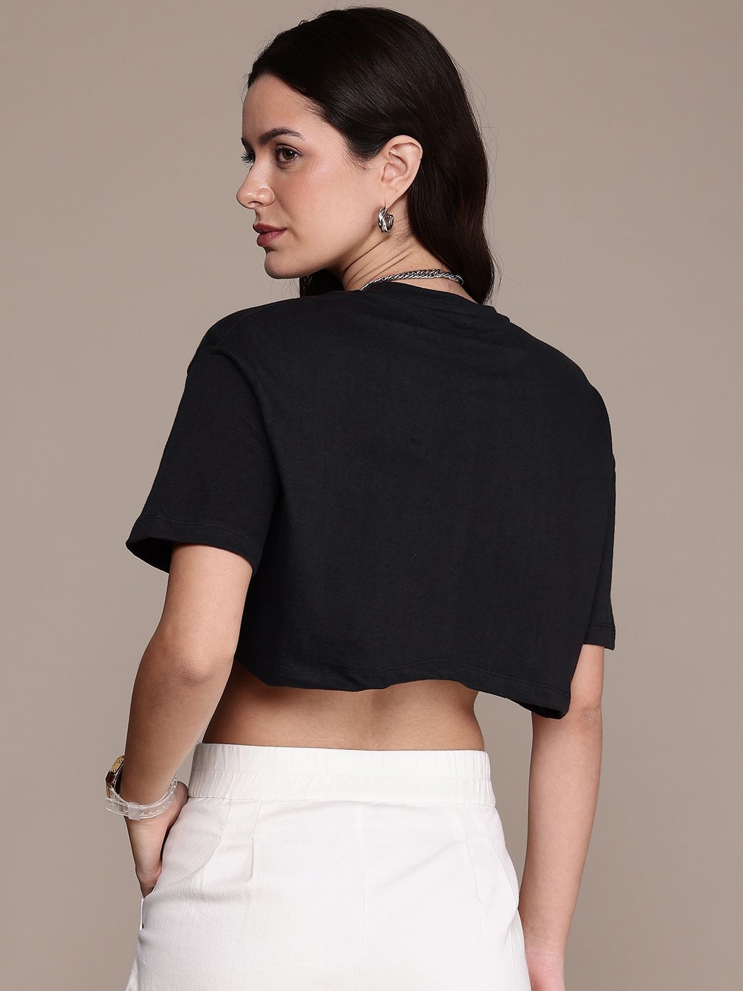 the roadster life co. drop shoulder sleeves pure cotton boxy crop t shirt