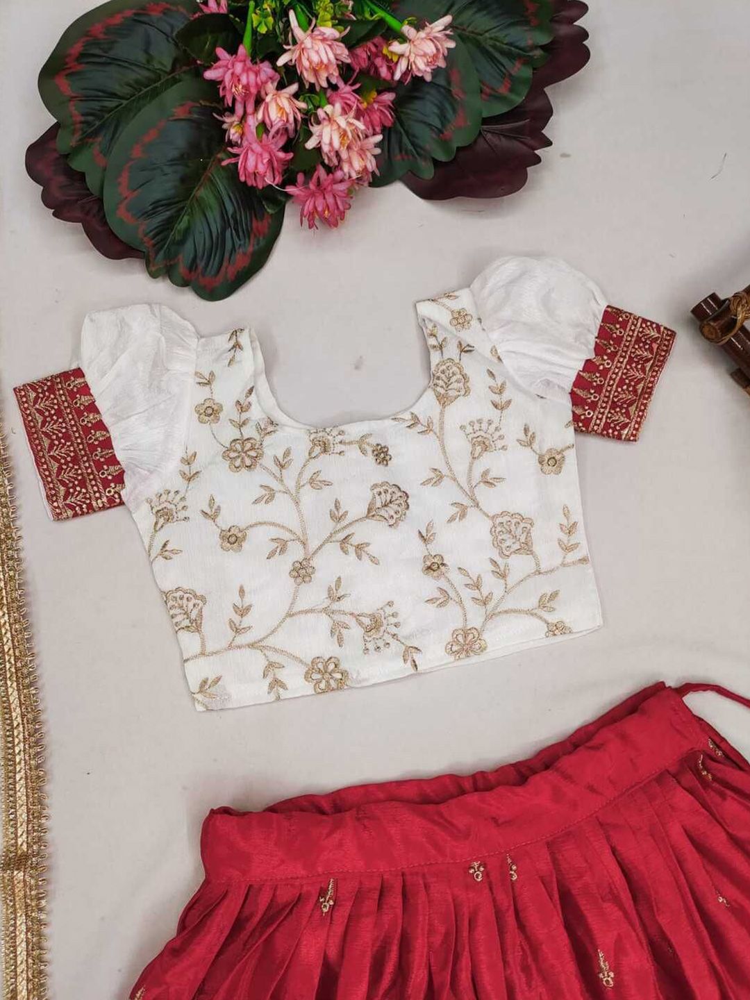 jovk design girls embroidered ready to wear lehenga & blouse with dupatta jovk design girls embroidered ready to wear lehenga & blouse with dupatta