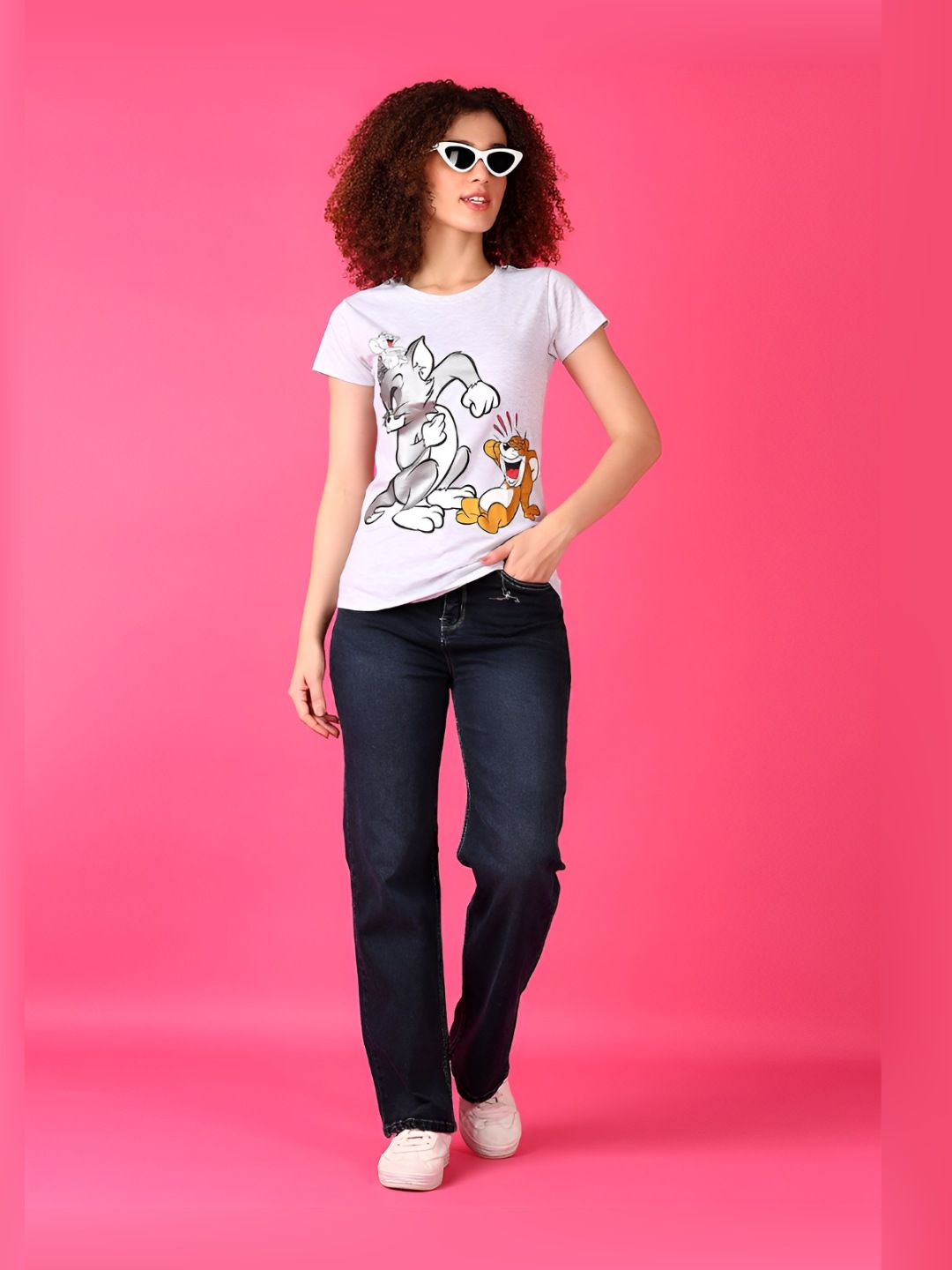 v mart women graphic printed round neck cotton tom & jerry t shirt