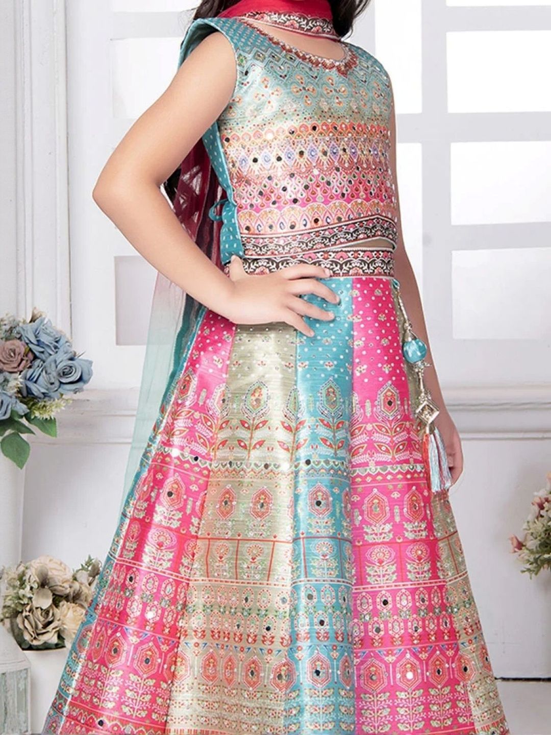 sangria girls printed mirror work ready to wear lehenga & blouse with dupatta sangria girls printed mirror work ready to wear lehenga & blouse with dupatta