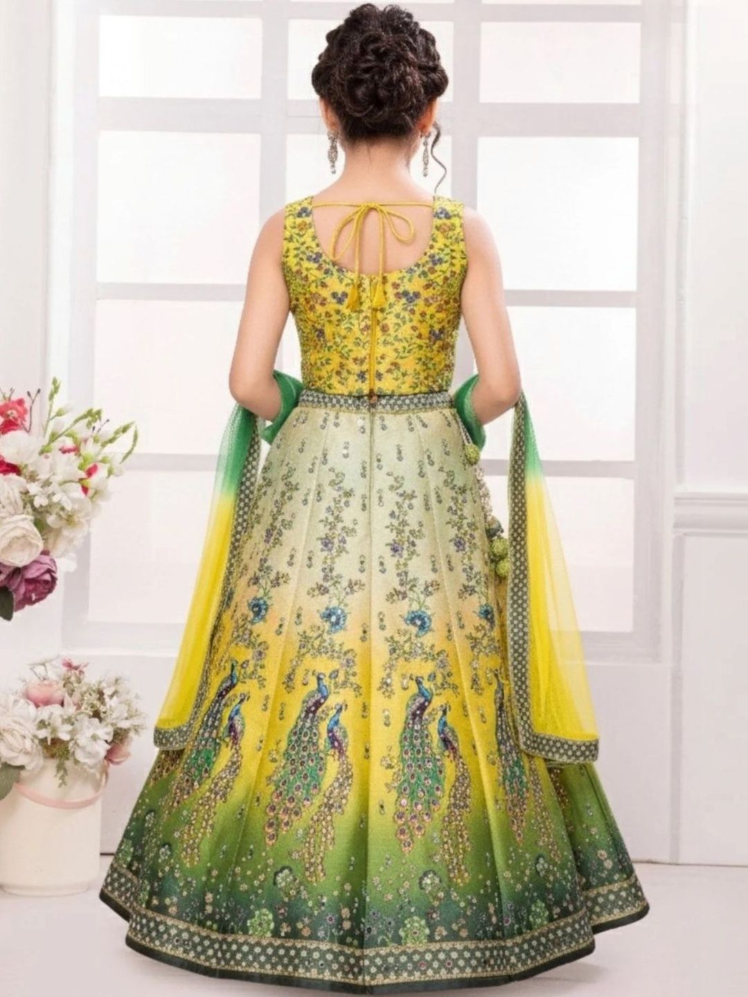 nkv girls printed sequinned semi stitched lehenga & blouse with dupatta nkv girls printed sequinned semi stitched lehenga & blouse with dupatta
