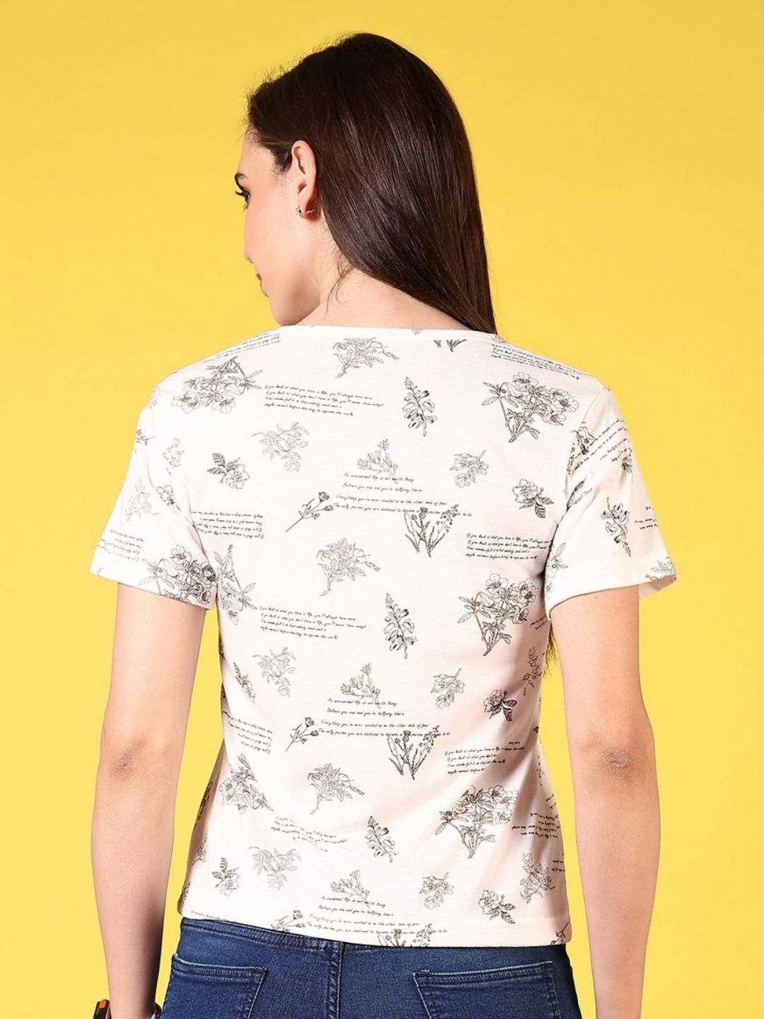 v mart women conversational printed round neck cotton t shirt