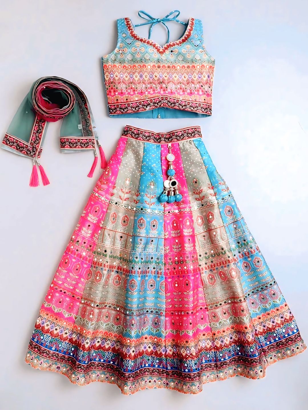 sk dresses girls embellished mirror work ready to wear lehenga & blouse with dupatta sk dresses girls embellished mirror work ready to wear lehenga & blouse with dupatta